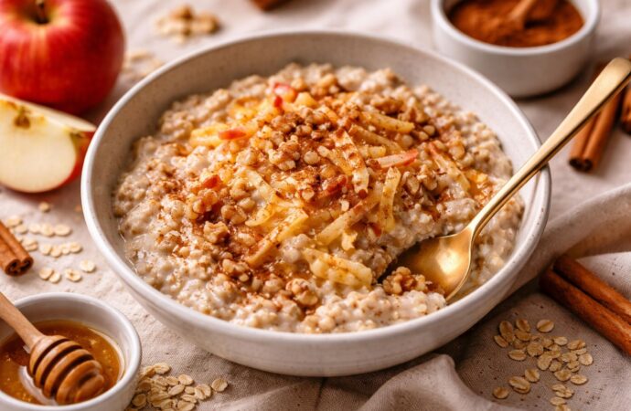 Owsianka z jabłkiem i masłem orzechowym. Przepis na śniadanie