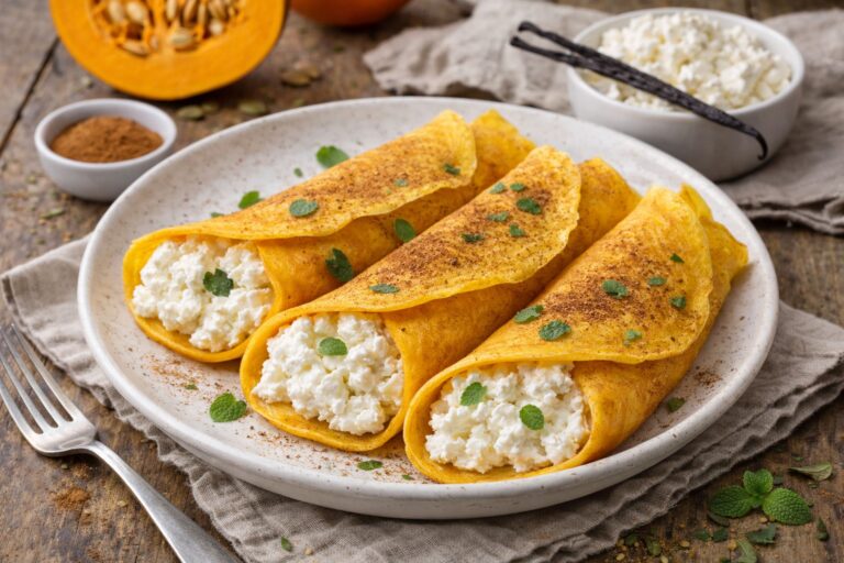 Naleśniki dyniowe z twarożkiem waniliowym. Przepis na śniadanie i deser
