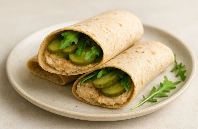 Wrap z pastą z białej fasoli i ogórkiem konserwowym. Kolacja na szybko