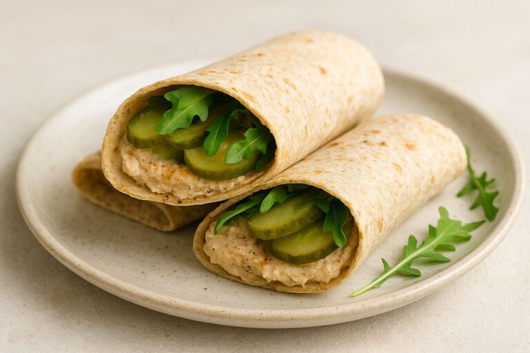 Wrap z pastą z białej fasoli i ogórkiem konserwowym. Kolacja na szybko