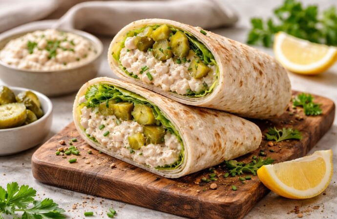 Wrap z pastą z białej fasoli i ogórkiem konserwowym. Kolacja na szybko