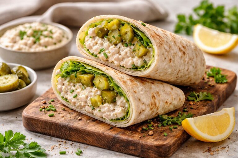 Wrap z pastą z białej fasoli i ogórkiem konserwowym. Kolacja na szybko