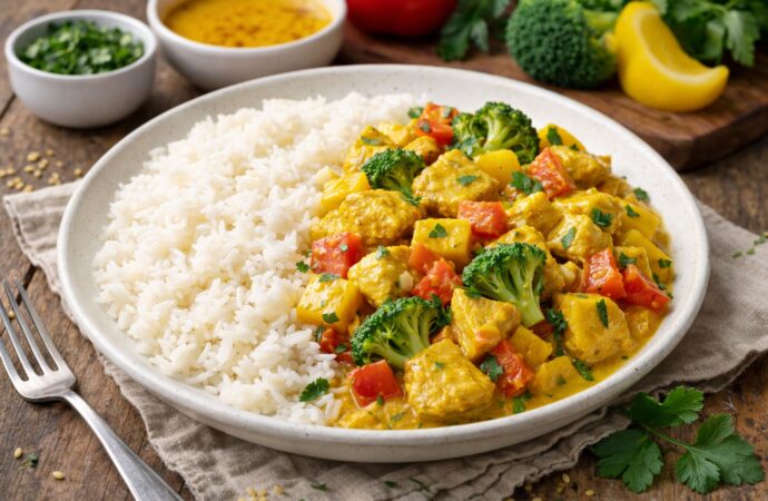 Ryż jaśminowy z indykiem w sosie curry i warzywami. Przepis na szybki obiad