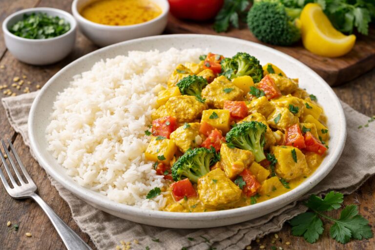 Ryż jaśminowy z indykiem w sosie curry i warzywami. Przepis na szybki obiad