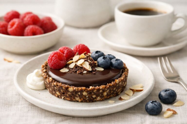 Mini tarta czekoladowa bez pieczenia na migdałowym spodzie. Deser Low Carb