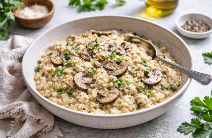 Risotto z kalafiora z mascarpone i pieczarkami. Szybki obiad Low Carb